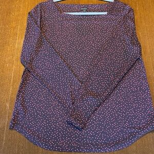 Ann Taylor square neck pink and purple dotted long sleeved top size L